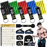 Resistance Bands Widerstandsbänder Set, 5 Fitnessbänder Expander Tube Bands, Fitnessband mit Großem Griff Knöchelriemen Türankerbefestigung Tragtasche, Ideal für Pilates Krafttraining Physiotherapie