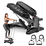 Stepper, Tohoyard Mini Stepper für Zuhause 150kg mit Widerstandsbändern, LCD Display, Großen Pedalen, Stepper Hometrainer für Anfänger & Fortgeschrittene, Fitnessgeräte für Zuhause, Schwarz