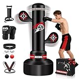NZQXJXZ Verbesserter Boxsack Stehend für Erwachsene, 180cm Schwerer Boxsack mit Boxhandschuhen, Pumpe, Springseil und Reflexball, aufblasbarer Standboxsack für Männer zum Training von MMA, Fitness