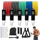 FAOKZE Fitnessbänder mit 5 Widerstandsstufen,Resistance Bands Widerstandsbänder Set,Widerstandsband-Set mit Türanker,Griffe,Knöchelriemen,Tragetasche,Widerstandsbänder für Fitness/Stretching/Pilates