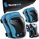 SKATEWIZ Knieschoner Kinder, Schoner Inliner Kinder - Protektoren Kinder - Schützer Inliner Kinder - Knieschützer Kinder, Inliner Schoner Kinder - Schoner Set Kinder, Blue Größe S