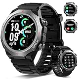 Militär Smartwatch Herren Damen, Smart Watch mitTelefonfunktion 1,39' Touchscreen, Herzfrequenzmonitor Schlafmonitor IP68 Wasserdicht Sportuhr, 110+ Sportmodi Fitnessuhr für iOS Android, Schwarz