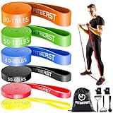 FitBeast Widerstandsbänder Set 6er, Trainingsbänder/Fitnessbänder mit Griffen & Türanker für Krafttraining, Klimmzughilfe & Heimtraining (6-teiliges Set 5-170 LBS)