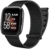 Ouwegaga Armband Kompatibel mit Fitbit Versa Armband/Fitbit Versa 2 Armband, Nylon Atmungsaktive Ersatzarmband aus Kompatibel mit Fitbit Versa/Versa 2/Versa Lite Armband für Damen Herren, Schwarz