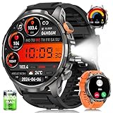 Smartwatch Herren mit 1000mAh Akku/LED Taschenlampe/1.91' AMOLED, 5ATM Wasserdicht Militär Fitness Tracker mit Telefonfunktion, 113 Sportmodi Sportuhr/24/7 Herzfrequenz/Schlafmonitor/SpO2/iOS Android