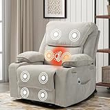 BRTHORY Relaxsessel mit Massagefunktion Fernsehsessel Liegefunktion Vibration Heizung, Dicke Rückenlehne und Armlehnen, Massagesessel mit Wippfunktion, 360°drehbar, Beige