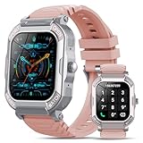 Smartwatch Damen Herren mit Telefonfunktion, 1.85 Zoll Fitnessuhr 113 Sportmodi Militär Uhren Herren mit Pulsuhr Schrittzähler Schlafmonitor, IP68 Wasserdicht Fitness Tracker für Android iOS, Rosa