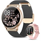 RUXINGX Smartwatch Damen mit Telefonfunktion, 1,32 Zoll HD Voll Touchscreen, IP68 Fitness Tracker mit SpO2 Pulsuhr Menstruationszyklus Schlafmonitor Schrittzähler Kalorien iOS Android Schwarz Gold
