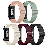 Gugobit 5 Stück Elastisches Armband Kompatibel mit Fitbit Charge 6/Fitbit Charge 5 Armband, Verstellbares Nylon atmungsaktives Ersatzarmband für Fitbit Charge 6/Fitbit Charge 5 Damen Herren