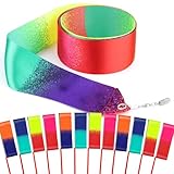 Mr Rex 10 Stücke 2m Neon Tanzbänder mit Stab fur Kinder Mädchen Gymnastikband Tanzband Schwungband mit Stab Kind Geschenke Kindergeburtstag Mitgebsel, Kids Rainbow Dance Ribbon Wands