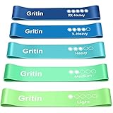 Gritin Fitnessbänder [5er Set] Widerstandsbänder mit 5 Stufen, 100% Latex Fitnessband Resistance Terra Bands mit Deutscher Übungsanleitung & Tragebeutel, Gymnastikband für Muskelaufbau, Yoga, Pilates