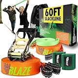Slackline Anfänger-Komplettset – Trainingsgurt Baumschutz Transporttasche – neueste Technologie mit Ratsche und ergonomischem Griff – perfekte Aktivität im Freien