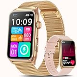Smartwatch Damen mit ΕKG/ΒΙυtｚυcker/BMI/HRV/Harnsäure/ΒΙυtdrυck,1,57' Gesundheitsuhr Fitness mit Telefonfunktion 24H Pulsuhr SpO2 Schlaf/Apnoe-Monitor Menstruationszyklus Uhr für iOS Android(GoldRosa)