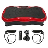 Vibrationsplatte mit Ultra leiser Motor, 95 Stufen + 5 Trainingsprogramme, Bis 120KG, mit Fernbedienung, Trainingsbänder, LCD-Display, fur Ganzkörpertraining Fett verlieren (Schwarz Rot)