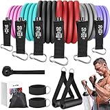 Zacro Resistance Bands Set, 6 Fitnessbänder Set Widerstandsbänder, Fitnessband mit Griff Knöchelriemen Türankerbefestigung Tragtasche, Fitness Bänder für Krafttraining Physiotherap