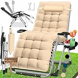 KESSER® Sonnenliege Liegestuhl Klappbar & Wetterfest, Gartenstuhl Belastbar 200kg Ergonomisches Polster Extra Breit Verstellbare Rückenlehne Gartenliege inkl. Nackenkissen & Getränkehalter, Beige