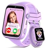 Fitnynxos 4G Smartwatch Kinder mit GPS und Telefon, Kinderuhr mit Videoanruf, SOS, Schulmodus, SMS, Sprachchat WhatsApp, Wecker, SIM, WiFi, IP68 Wasserdicht Schrittzähler Geschenk Mädchen/Jungen, Lila