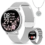Sanorum Smartwatch Damen, 1.27' HD Screen Armbanduhr mit Telefonfunktion 120+ Sport, Menstruationszyklus SpO2 Pulsuhr Schlafmonitor Schrittzähler Fitness Tracker Rund, IP68 iOS Android Silber