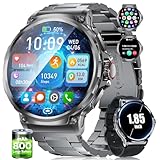 SUNKTA Militär Smartwatch Herren,800 mAh Akku/1,85'' HD-Display-Sportuhr/120+ Sportmodi,IP68 Wasserdicht Großes Fitnessuhr mit Herzfrequenz,SpO2,Schlafmonitor für Android iOS 2 Armbänders