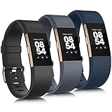 Vancle für Fitbit Charge 2 Armband für Damen Herren,Silikon Sport Weiches Ersatzarmband Uhrenarmband für Fitbit Charge 2 Armband(S,Schwarz/Felsblau/Tiefblau)