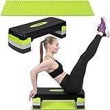 Neosport Aerobic Steppbrett Stepper Step-Bench mit Anti-Rutsch-Matte - Höhenverstellbar Stepbench mit 3 Stufen - Trainingsgerät für Büro und Zuhause - 28 x 68 x 20 cm - Grün, Schwarz, Grau
