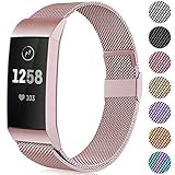 Faliogo Metall Ersatzarmband Kompatibel mit Fitbit Charge 3 Armband/Fitbit Charge 4 Armband, Einstellbare Edelstahl Ersatz Armbänder für Damen Herren, Klein Roségold