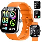 Smartwatch Herren Damen, 1,96'HD Touch Fitnessuhr Damen mit Telefonfunktion, Smart Watch Fitness Tracker mit Pulsmesser Schlafmonitor Schrittzähler, 113+ Sportmodi IP68 Wasserdicht Sport uhr, orange