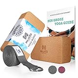 NAJATO Sports Yoga Block Kork 2er Set – Wahlweise mit Yogagurt – Yogablock inkl. E-Book (PDF Datei) – Yogaklotz für Pilates und Meditation – Aus natürlichem Material