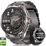 Smartwatch Herren Militär 1.92' HD Großes Display, 1000 mAh Akku Fitnessuhr mit 120+ Sportmodi, 5ATM Wasserdicht, Telefonfunktion, Herzfrequenz, Schlafmonitor, Sportuhr Herren für iOS Android Schwarz