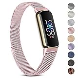 Oumida Armband Kompatibel mit Fitbit Luxe Armband für Damen Herren, Prämie Edelstahl Metall Ersatzarmband mit Starker Magnet Uhrenarmbänder für Fitbit Luxe, Rosa