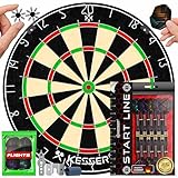 KESSER® Dartscheibe Kork mit 9 Dartpfeile Professional Dartboard + 21 Pro Flights + Zubehör Steeldart Offizielles Dartscheibe 9 Pfeilen Metallspitze Profi Steeldartscheibe Dartboard inkl. Montageset