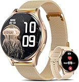 Smartwatch Damen mit EKG+HRV/ΒΙυtｚυcker/ΒΙυtdrυck/BMI/Harnsäure, Rund 1,43' AMOLED Gesundheitsuhr mit Telefonfunktion, 24H Pulsuhr Schlafmonitor Menstruationszyklus Fitness Tracker iOS Android