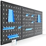 Arebos Werkzeugwand 3-teilige Lochwand Werkstatt | 17-teiliges Hakenset & Halterungen | 117,6 x 59,5 x 2 cm | Werkzeuglochwand aus Metall für Werkstatteinrichtung inkl. Montagematerial | Blau