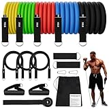 Fitnessbänder Widerstandsbänder mit 8 Stufen, 300lbs Resistance Bands mit Türanker, 2*Griffen, Übungsanleitung&Tragebeutel& Knöchelriemen, Fitnessband für Muskelaufbau,Yoga,Pilates 1.2m*8er Set