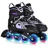 TOMSHOO Inliner, Rollschuhe Inline Roller Skates mit 4 Größen Verstellbar, LED Rädern, Mehrere Größenoptionen, Inlineskates für Kinder Erwachsene Jungen Mädchen, Violett, M