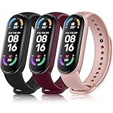 Wanme 3 Stück Armband für Xiaomi Mi Band 5/ Xiaomi Mi Band 6 Armband, Weiches Silikon Atmungsaktiv Ersatzarmband für Amazfit Band 5/ Xiaomi Mi Band 6/ Mi Band 5 Armband (Schwarz+Roségold+Weinrot)