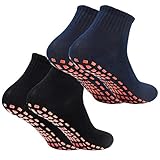 NATUCE 2Paar Anti-Rutsch-Socken Rutschsocken Stopppersocken Yoga ABS-Socken für Erwachsene Männer Herren Antirutsch Sportsocken Baumwolle für Sport Yoga Pilates Gymnastik Trampolin Schwarz/Navy
