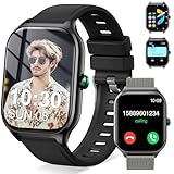 Smartwatch Damen Herren,Fitnessuhr Tracker mit | 2.01' HD Touchscreen | Telefonfunktion | Silikon + Zinklegierung 2 Armbänder | App-Benachrichtigungen | Sportuhr mit 123+Sportmodi für Android/iOS