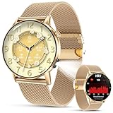 Lgnitek Smartwatch Damen mit HRV/ΒΙυtｚυcker/ΒΙυtdruckmessung, 1.32' AMOLED Gesundheitsuhr mit LED-Taschenlampe, Menstruationszyklus Schlafmonitor Schrittzähler KI-Smartwatch Rund für iOS Android