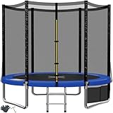 TRIUMPHKEY Trampolin Outdoor Kinder Ø 183/228/305/366/427 cm, Gartentrampoline Indoor Kindertrampolin Komplettset mit Sicherheitsnetz, Leiter, Randabdeckung, Belastbarkeit 50 kg, Blau