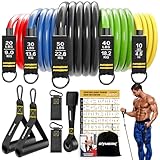 GYMERK Resistance Bands Set, Expander Fitness Mit Gummigriffe, Trainingsplakat, Knöchelriemen, Türanker, Tragtasche, 5er Verschiedene Widerstandsstufen Ideal für Krafttraining