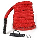CCLIFE Battle Ropes Schlachtseil 9m 12m 15m Ø38mm Fitnesse Sport Tau Trainingsseil Fitnessseil Sportseil Battle Rope für Fitnessstudio Muskelaufbau, Größe:9m mit roter Schutzhülle und Halterung
