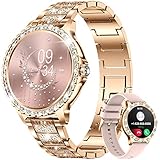 LIGE Smartwatch Damen mit Telefonfunktion, 1.32' Diamant Fitnessuhr Damen für IOS Android mit Schlafmonitor, SpO2, Pulsuhr, Blutsauerstoff, Menstruationszyklus, Smart Watch Armbanduhr Rosegold