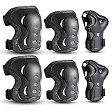 Kinder&Erwachsene Knieschoner Set, Schützerset 6 in 1 mit Knie-Ellbogen-Handgelenkschoner, Schutzausrüstung Verstellbare Handgelenkschoner für Skaten Skateboard Radfahren (CC L)