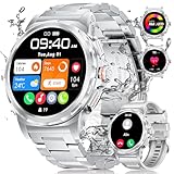 Smartwatch Herren mit Telefonfunktion,1.43' AMOLED Fitnessuhr mit 130 Sport Modi für Android iOS,Herzfrequenz/SpO2/Schlafmonitor Militär Männer Smart Watch,5ATM Wasserdicht Sportuhr,Silber