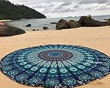 raajsee Indien Strandtuch Rund Mandala Hippie/Groß Indisch Rundes Baumwolle/Boho Runder Yoga Matte Tuch Meditation/Tischdecke aufhänger Decke Picknick handgefertigt Teppich 70 inch (Blaues Mandala)