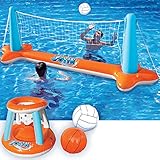 JOYIN Aufblasbare Pool Float Set, Volleyballnetz & Basketballkörbe & Bälle für Kinder und Erwachsene, Wasserballspiel Poolspielzeug Volleyball Basketball Pool Spielzeug, Wassersport Sommerspielzeug