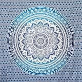 MOMOMUS Mandala Tuch Mehrzweck - Pareo/Strandtuch XXL, Dünn und Sandabweisend, Große Stranddecke Sandfrei Sanddurchlässig oder Picknickdecke XXL für Camping und Yoga - Blau, 210x230cm